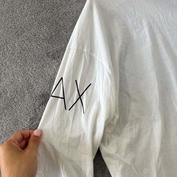 Armani Exchange AX Pima Cotton Ciao White T Shirt 3/4 Sleeve Basic Womens Sz M - Picture 4 of 9